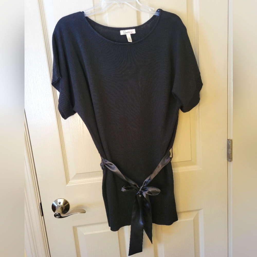Speechless Womans Belted Black Tunic Sweater Top XL